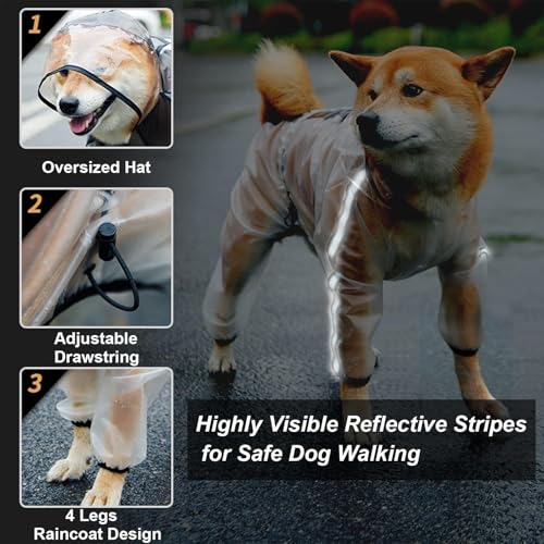 Dog Raincoat Dog Hooded Slicker Poncho (White / L)
