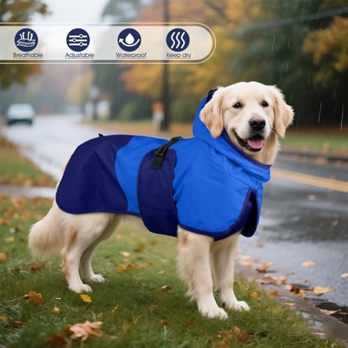 Dog Raincoat Waterproof Rain Jacket with Hood (XXL(Back Length23.6") / Blue)