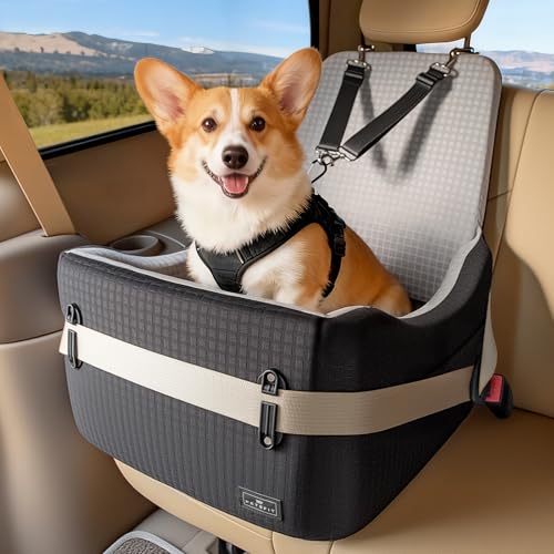 Dog Car Seat with Patented Safety System (Black/Grey / Medium)