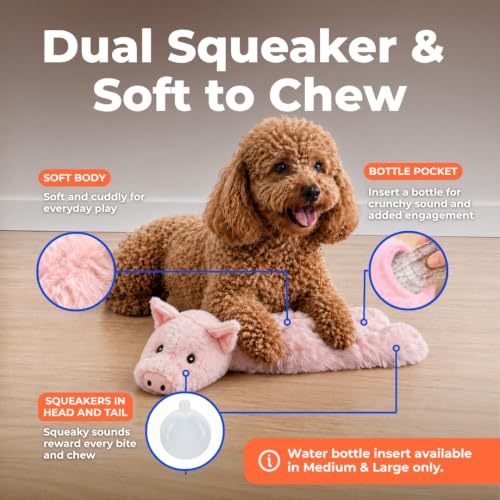 2-in-1 Stuffless Squeaky Dog Toy - Pig, Medium (Pig / Medium)