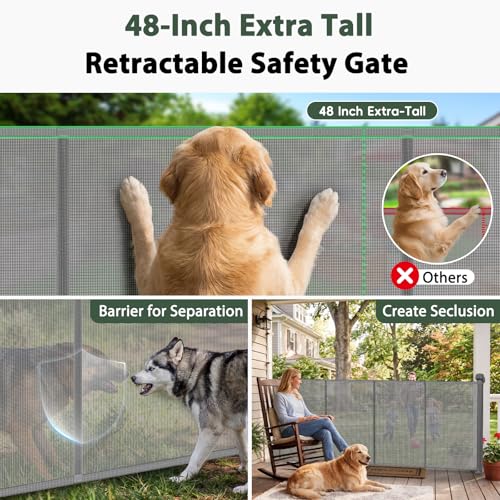 275" Retractable Baby Gates Extra Wide Retractable Fence Outdoor (Gray / (48" Tall x 275" Wide))