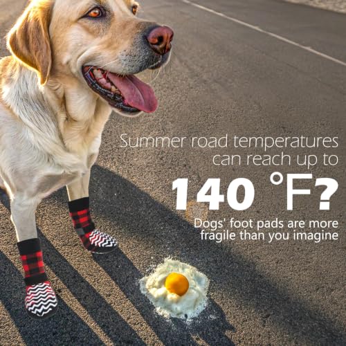 Anti Slip Dog Socks to Prevent Licking Paws for Hot Pavement (Red & Black / X-Large)