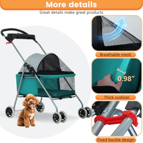 Foldable Pet Stroller for Small (Teal)