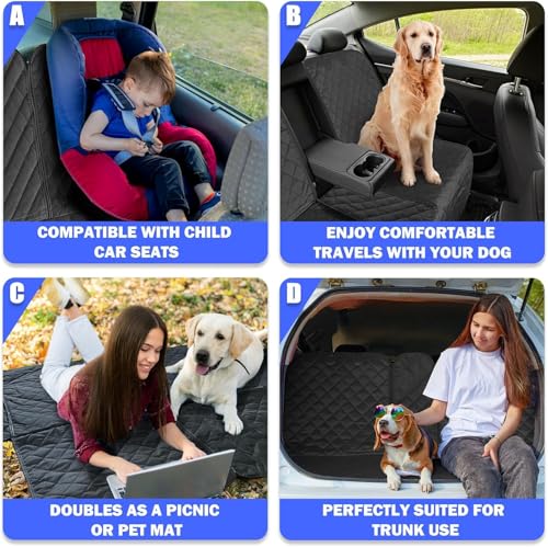 Dog Car Seat Cover for Back Seat (X-Large - 61" W / Black)