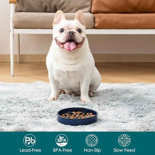 Ceramic Slow Feeder Dog Bowls (S-0.6 Cups / Blue)