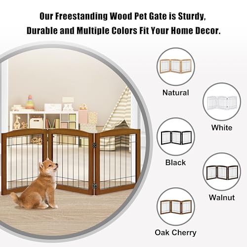 3 Panel Freestanding Foldable Wooden Dog Gate (24"Height-3 Panel / Oak Cherry)