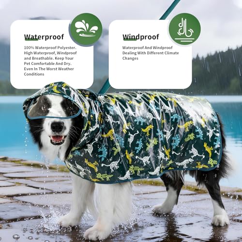 Dog Raincoat Dog Rain Jacket Poncho with Hood and Leash Hole (Green / 6XL(66-99lbs))
