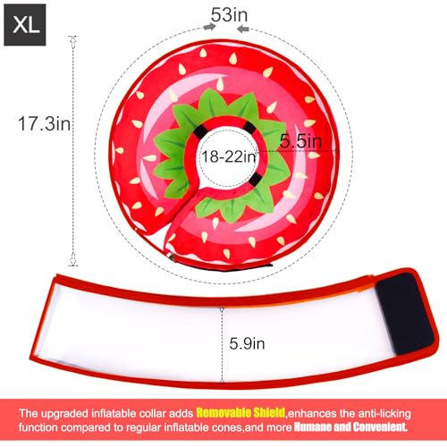 Inflatable Dog Cone Collar for Large Medium Small Dogs (Strawberry / X-Large)
