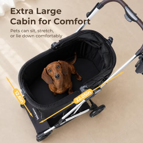 Beberoad Dog Stroller T4 for Small Medium Pets One Hand Fold (Black)