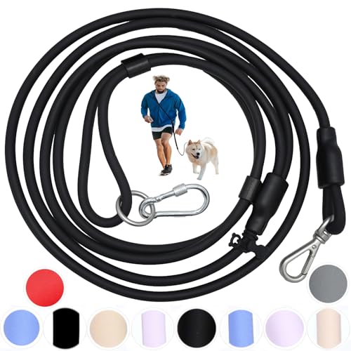 9-in-1 Hands Free Dog Leash Crossbody/Waist Black Large Dogs (Matte Black / Large - 9mm Diameter - 20-120lbs)