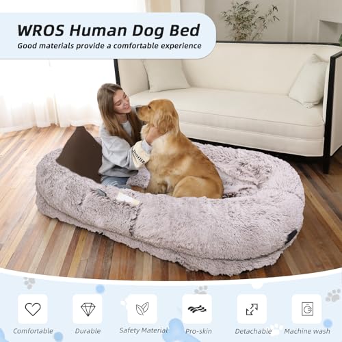Human Dog Bed for Adult (71.0"L x 45.0"W x 12.0"Th / RustWhite)