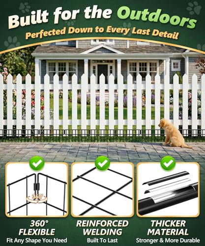 20Ft(L) X 13Inch(H) Animal Barrier Fence - 14 Pack Garden Fence Panels, Metal Garden Edging Fence Border No Dig Fencing for Dog Rabbits Ground Stakes Defense and Outdoor Patio Fence Extension (20 ft(L) X 13 in(H), 14 Pack / Black)