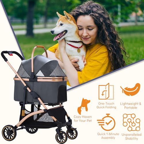 Pet Stroller for Small Dogs Cats (Gray)