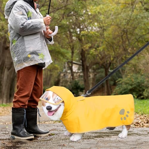 Dog Raincoat Hooded Slicker Poncho (Large / Yellow)