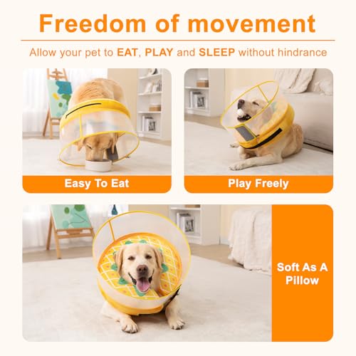 Inflatable Dog Cone Collar for Large Medium Small Dogs (Pineapple / Medium Plus)