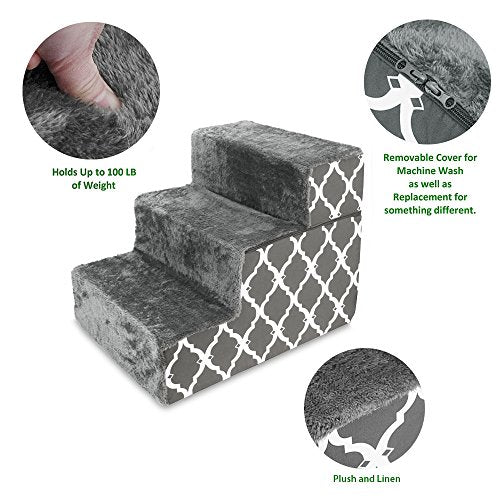 Dog Stairs & Steps (Gray Lattice Print / H: 16.5 Inches (Foldable))