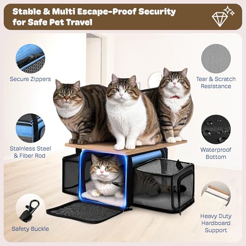 Top and 2 Sides Expandable Cat Carrier 18x11x11 TSA Airline Approved (Blue / 18.0"L x 11.0"W x 11.0"H)