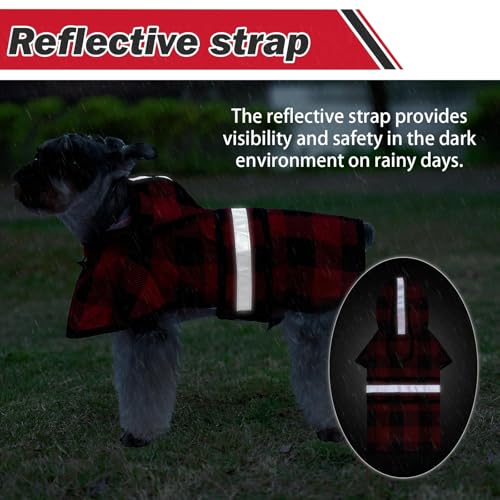 Dog Raincoat Hooded Slicker Poncho with Leash Hole (S:10-15lbs / Plaid Red)