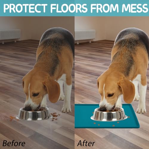 Silicone Cat & Dog Food Mat for Floors Waterproof (Teal / 22''×14'')
