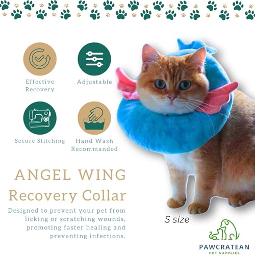 Adjustable Comfy Flower Style Elizabeth Collar for Cats Puppies Soft Recovery Cone Pet Protective Neck Collar (Blue Angel Wing / Small)
