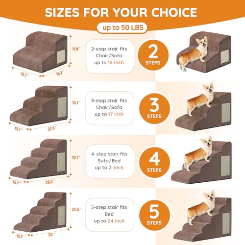 Dog Stairs for Small Dogs 15.7" H (Coffee / 3-Step 15.7"H)