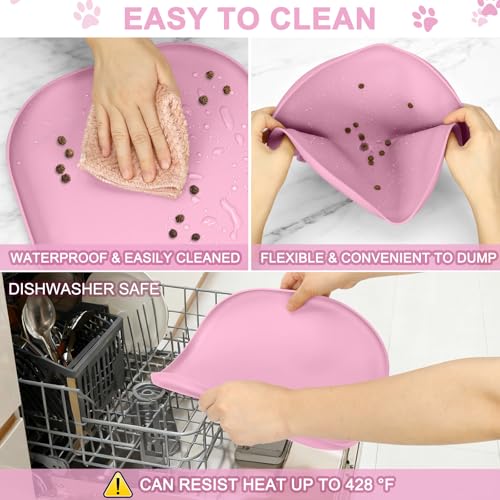 Waterproof Silicone Pet Food Mat with Raised Edge for Dog & Cat (Pink / 12"L x 12"W)