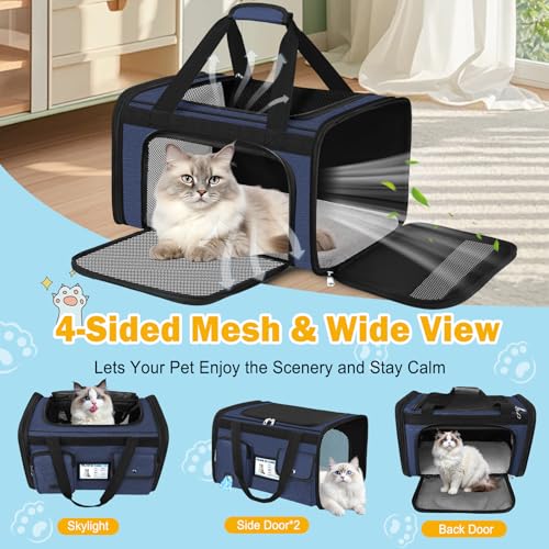 Large Cat Carrier Soft Sided Travel Pet Carrier Airline Approved (Navy Blue)