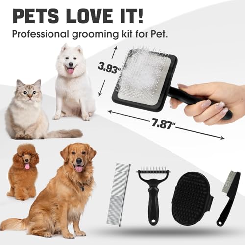 Dog Slicker Brush for Dogs Grooming Kit 5PCS Long Haired Doodles (Black)
