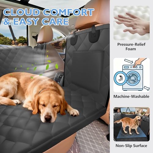 Hard Bottom Dog Car Seat Cover for Back Seat (L - For Cars/ Mid-Size SUV/ Small Truck / Jet Black)