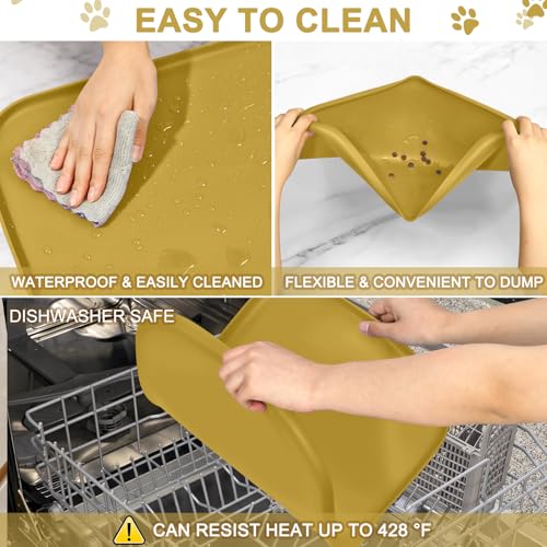 Waterproof Silicone Pet Food Mat with Raised Edge for Dog & Cat (Honey / 22"L x 14"W)