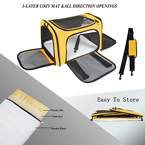 Soft Sided Carrier for Small Medium Cats Dogs (17.0"L x 11.0"W x 11.0"H / Yellow)