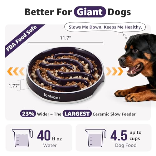 4.5 Cups Ceramic Slow Feeder Dog Bowls Giant Dogs with Grip Handles (purple / XL (4.5 cups))