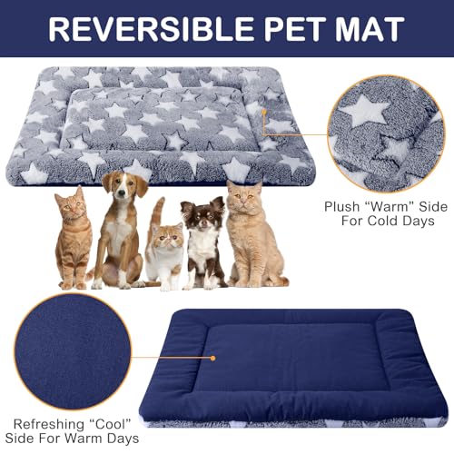 4 Pcs Dog Crate Pads Soft Warm (Rectangular 20 x 30 x 1.6 Inch / Star / Blue)
