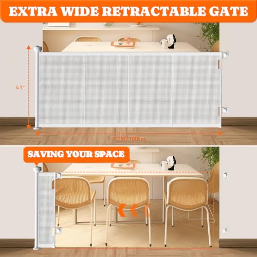 Retractable Baby Gates (White / 41" Tall x 71" Wide)