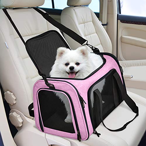 Pet Carrier for Small Medium Cats Dogs Puppies up to 15 Lbs (17.0"L x 11.0"W x 11.0"H / Pink)