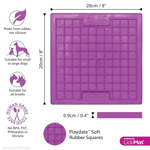 Classic Playdate Slow Feeder for Dogs Lick Mat Boredom Anxiety Reducer Perfect for Food Treats Yogurt Liquid Food Peanut Butter Fun Alternative to a Slow Feed Dog Bowl (Purple)