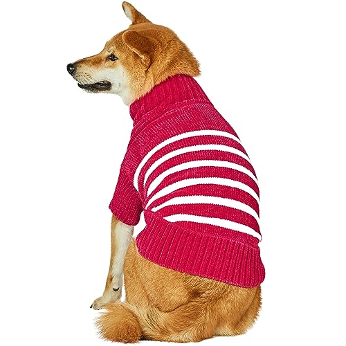 Cozy Soft Chenille Classy Striped Dog Sweater in Hot Pink (22 inch / Hot Pink)