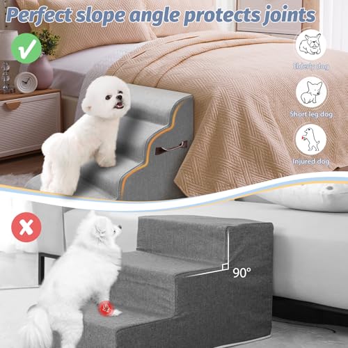 Extra Wide Sturdy 30D High Density Foam Dog Stairs for High Beds 22.8" H (5-Steps)