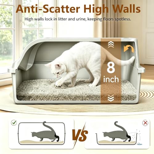 2 Pack Stainless Steel Litter Box Large Easy Clean 2 (Light Grey 2PACK XL)