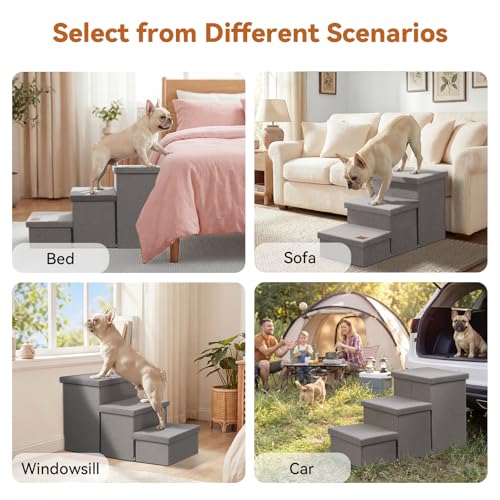 Dog Stairs with Storage (Grey No Condo / 3)