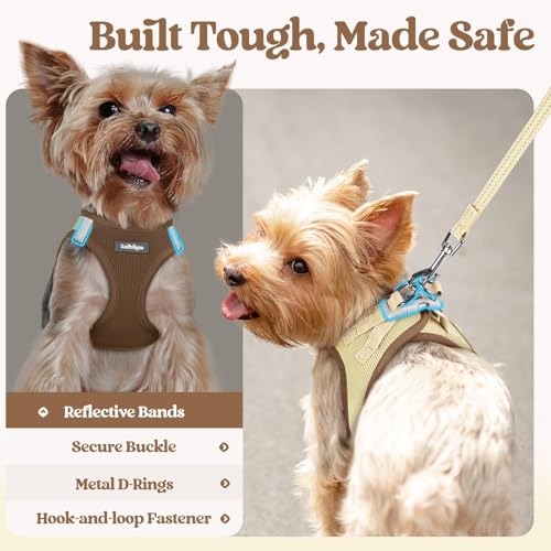 Dog Harness Medium Sized and Leash Set (Brown & Beige / M (chest: 16 - 18.5"))