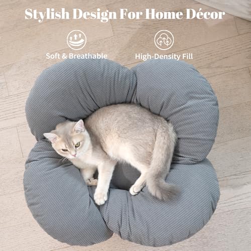 Elevated Cat Bed for Indoor Cats Couch Sofa Flower (Gray)
