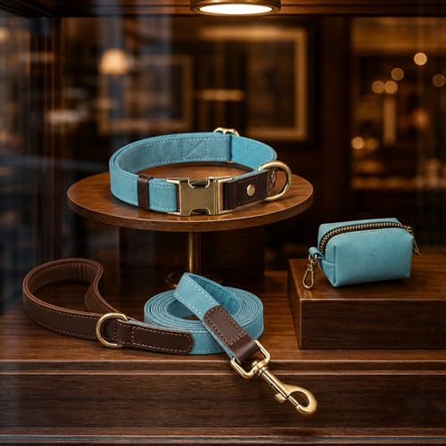 PU Leather Dog Leash for Small Dogs (Denim Blue / 5/8"x 5FT)