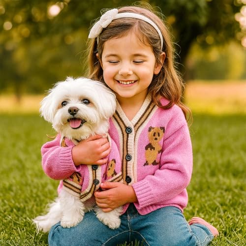Small Dog Sweaters Cute Bear Dog Cardigans Clothes for Small Medium Dogs Boy Girl Puppy Cat Knitting Cardigan Outfits Dogs Winter Coats Warm Pet Doggy Clothes Soft Knitwear (Pink / X-Small)