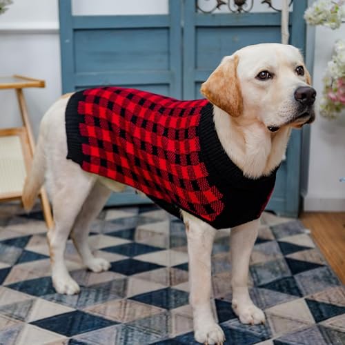 Dog Sweaters for Large Medium Small Dogs (M - Chest 22", Back 16" / Red&Black)