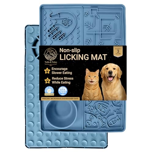 Dog Lick Mat Large 11.2 x 16.7 in Slow Feeder with Strong Suction (Blue)