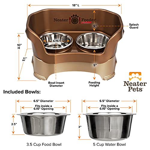 Neater Feeder Deluxe Mess Proof Dog Bowls Elevated for Medium Dogs 19 (Medium with Standard Bowl / Bronze)