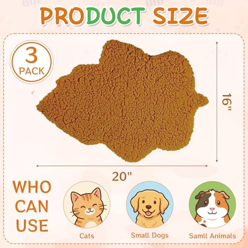 3 Pack Self Warming Pet Bed Leaf Shape Self Heating Cat Dog Mat Washable Thermal Sleeping Pad for Indoor Outdoor Hedgehog (Orange / Small-16"x20")