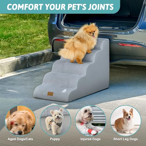 Wide Dog Stair for Small Dog 22.6" H (Grey / Wide:17.7"x33"x22.6")