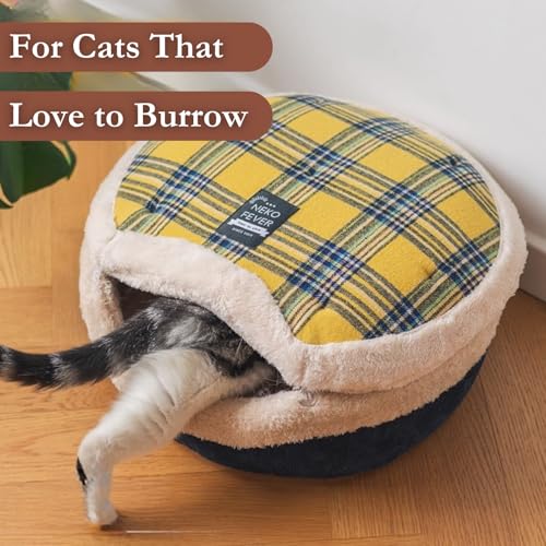 Cat Bed Cave Enclosed Hideaway with Detachable Lid for Kitten (Brown)